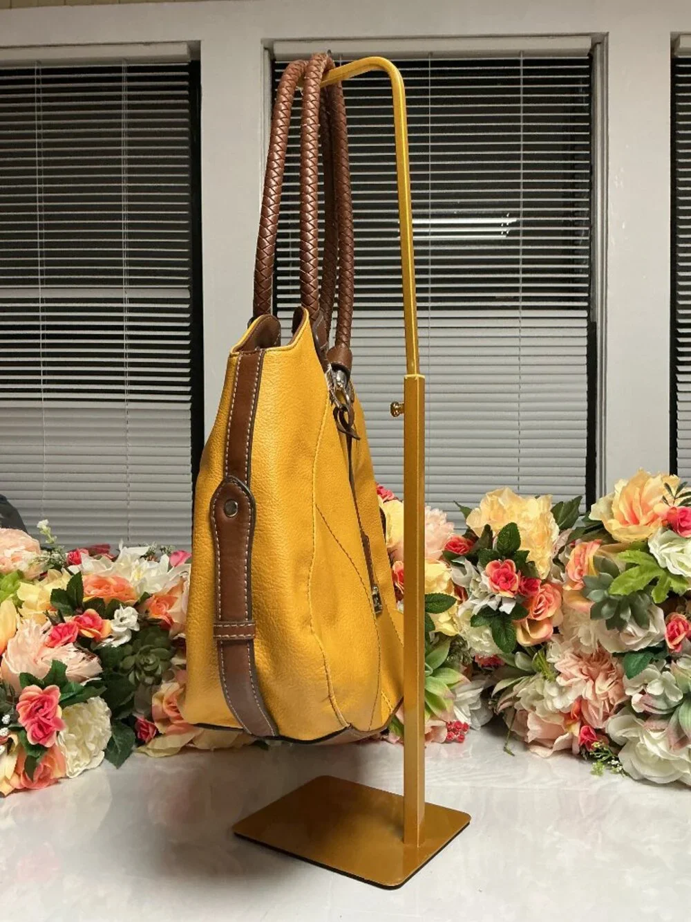 Relic Mustard Yellow Hobo Shoulder Bag Brown Braided Handles Y2K